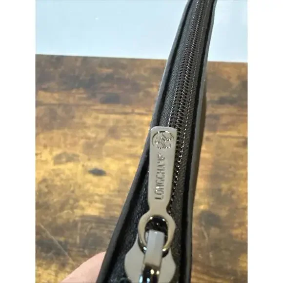 Longchamp Roseau Flat Zippered Wristlet Clutch — Black/Brown Leather — NEW! - Picture 6 of 9